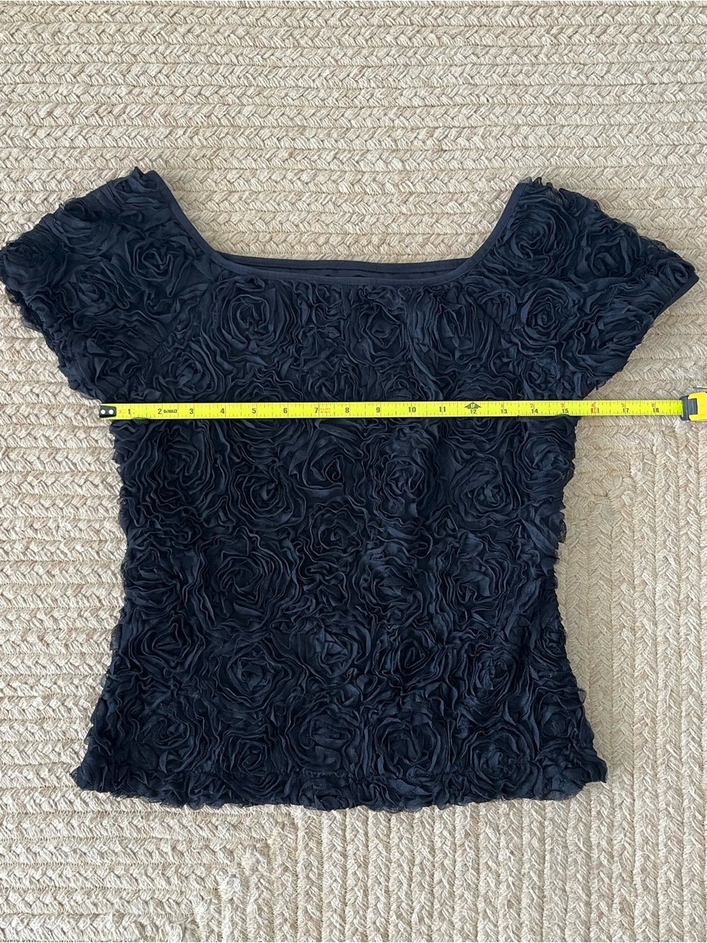 Joseph Ribkoff Black Rosette Short Sleeve Crop Top - Picture 5 of 9